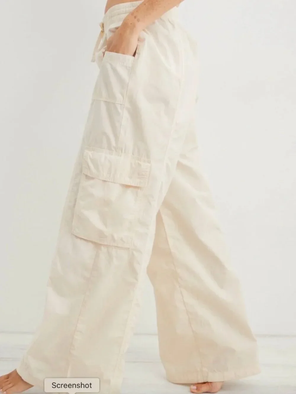 Aerie XL Oversized Womens Ivory Drawstring High Waisted Go For It Baggy Pull On - Picture 1 of 8